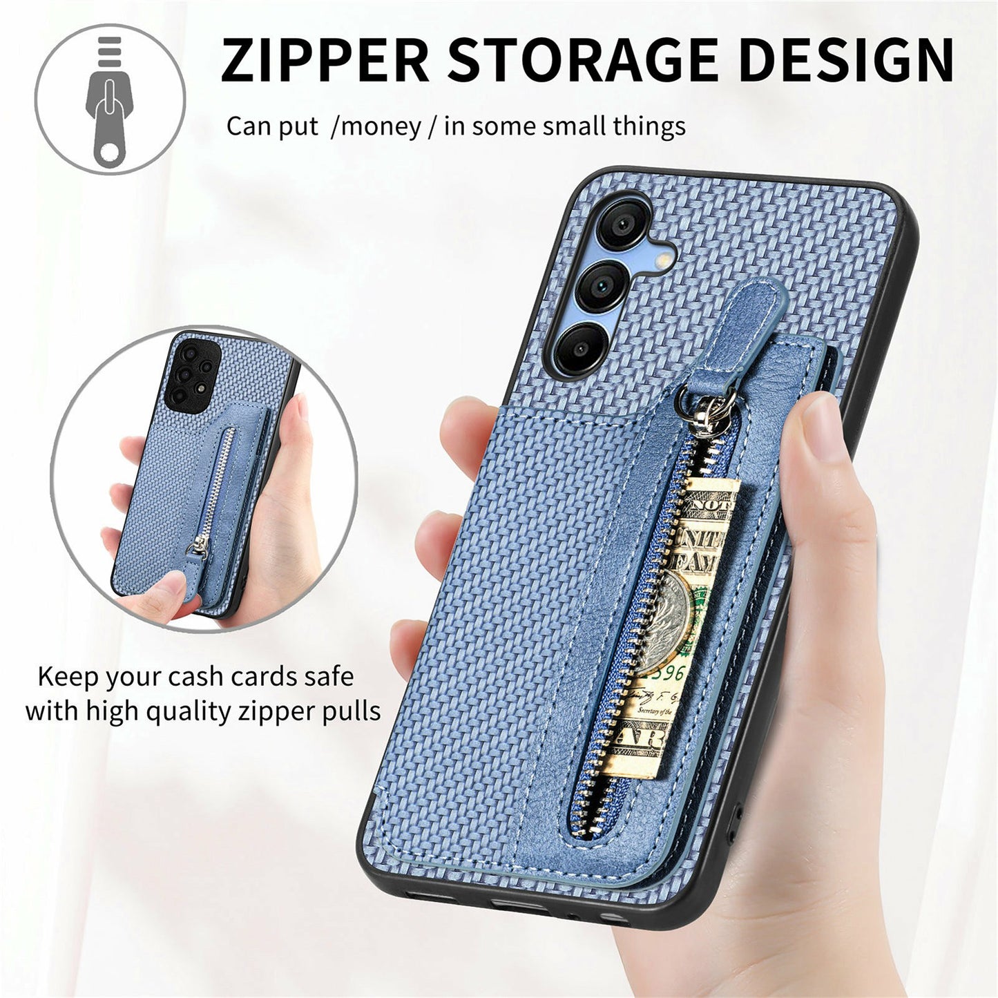 For Samsung Galaxy A16 4G / 5G Case Leather+PC+TPU Zipper Pocket Kickstand Phone Cover - Green