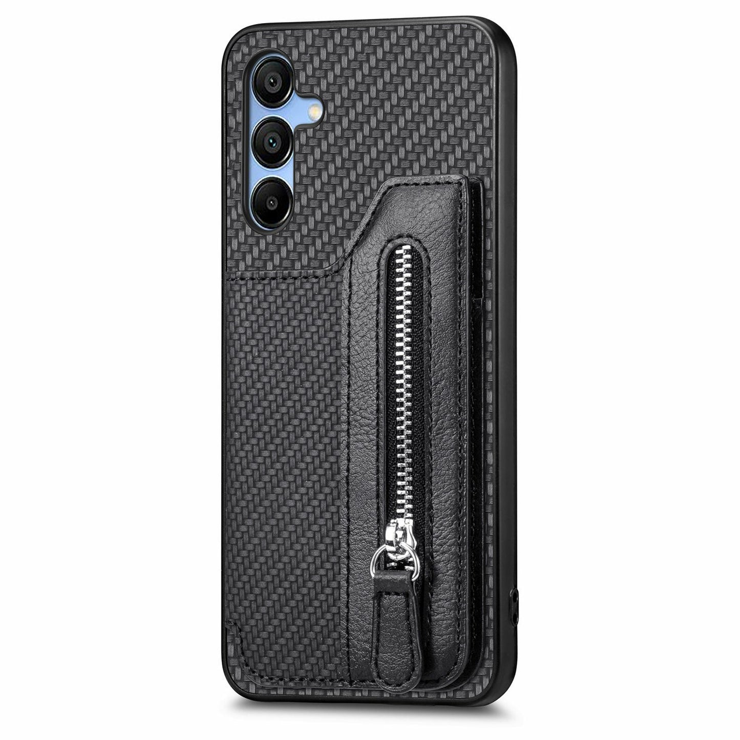 For Samsung Galaxy A16 4G / 5G Case Leather+PC+TPU Zipper Pocket Kickstand Phone Cover - Black
