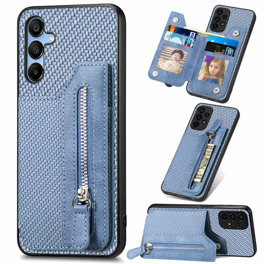 For Samsung Galaxy A16 4G / 5G Case Leather+PC+TPU Zipper Pocket Kickstand Phone Cover - Blue