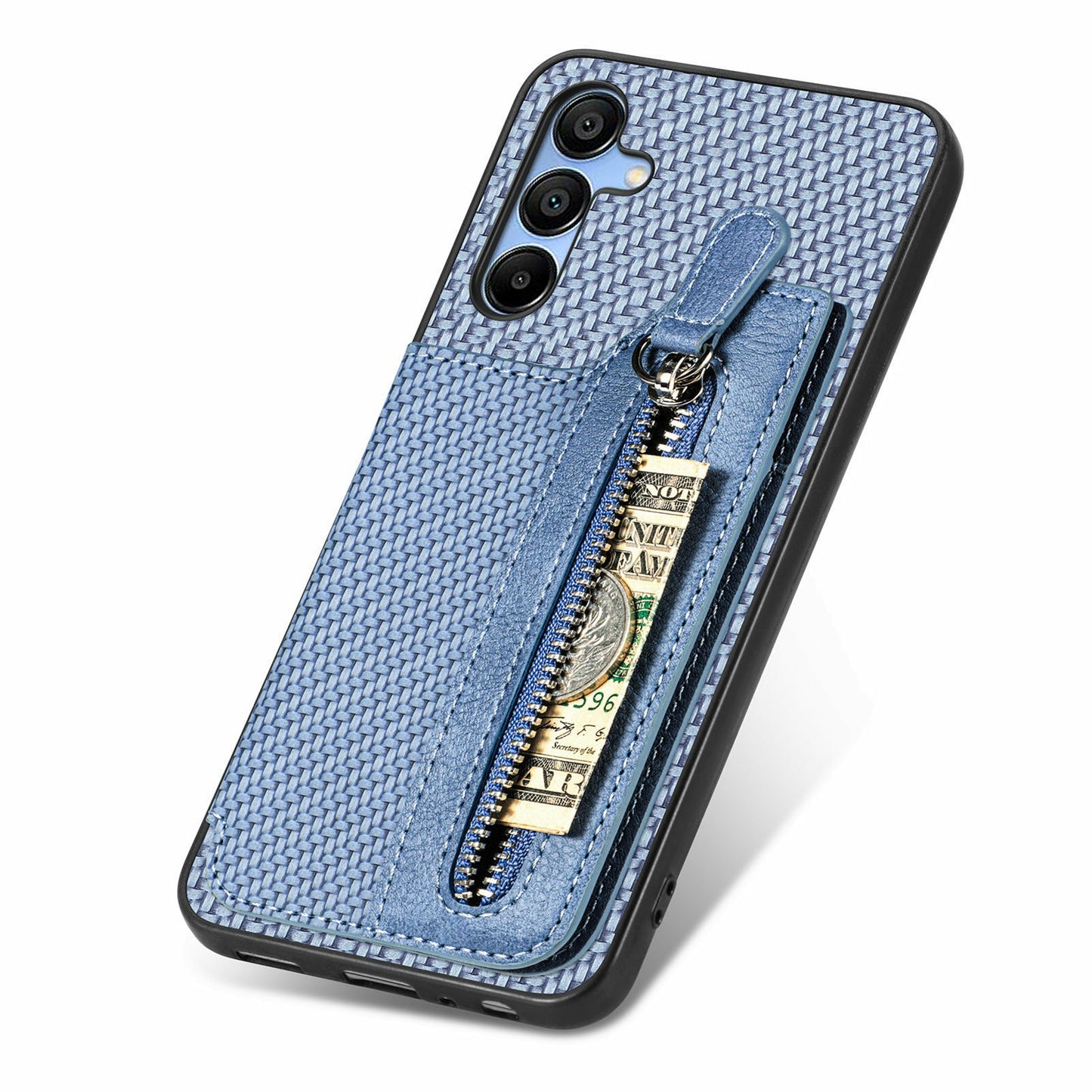 For Samsung Galaxy A16 4G / 5G Case Leather+PC+TPU Zipper Pocket Kickstand Phone Cover - Blue