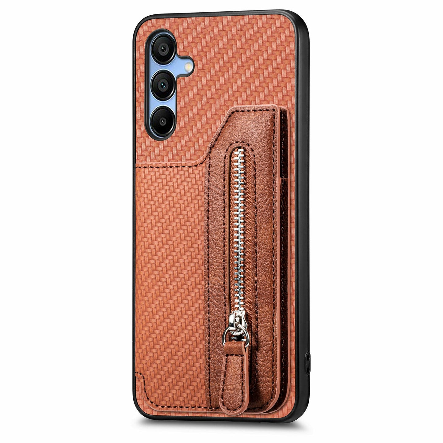For Samsung Galaxy A16 4G / 5G Case Leather+PC+TPU Zipper Pocket Kickstand Phone Cover - Brown