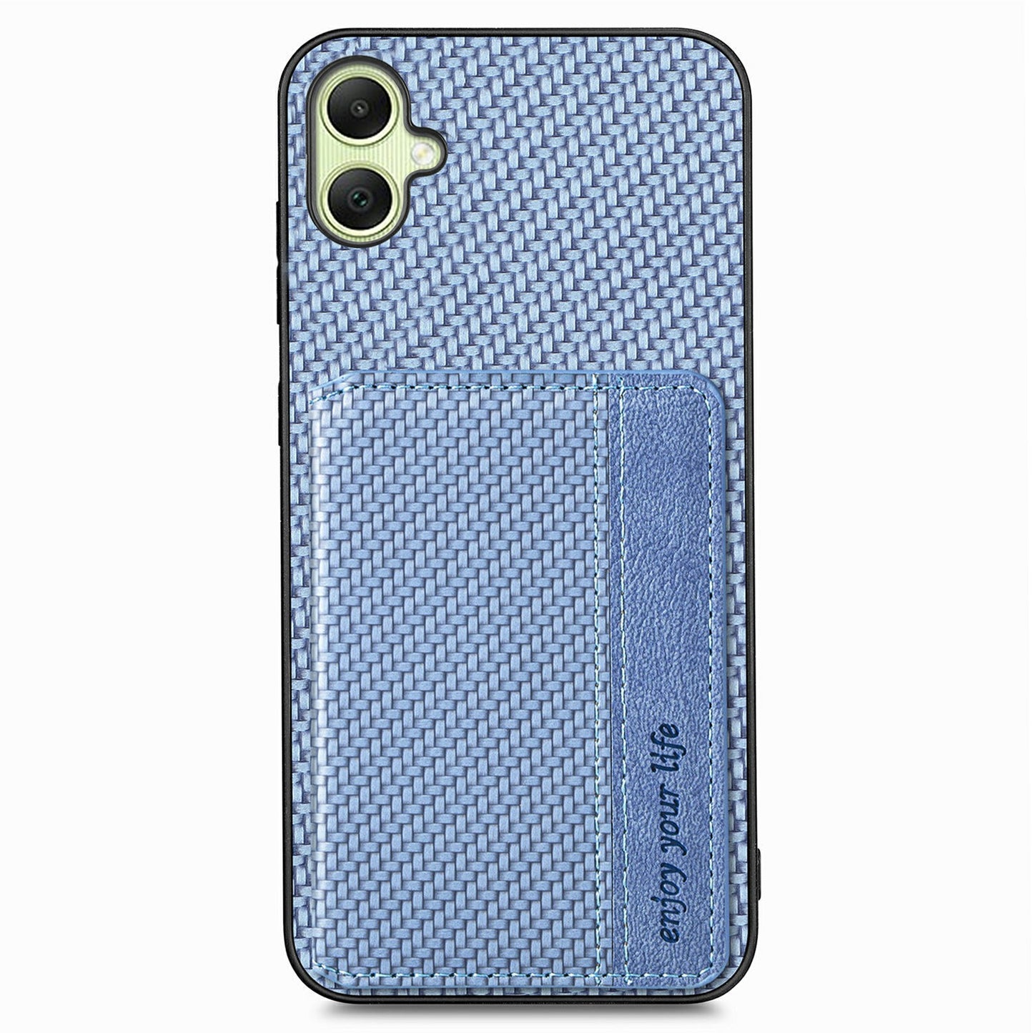 For Samsung Galaxy A06 Case RFID Blocking Card Holder Carbon Fiber Leather+PC+TPU Phone Cover - Blue