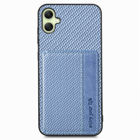 For Samsung Galaxy A06 Case RFID Blocking Card Holder Carbon Fiber Leather+PC+TPU Phone Cover - Blue