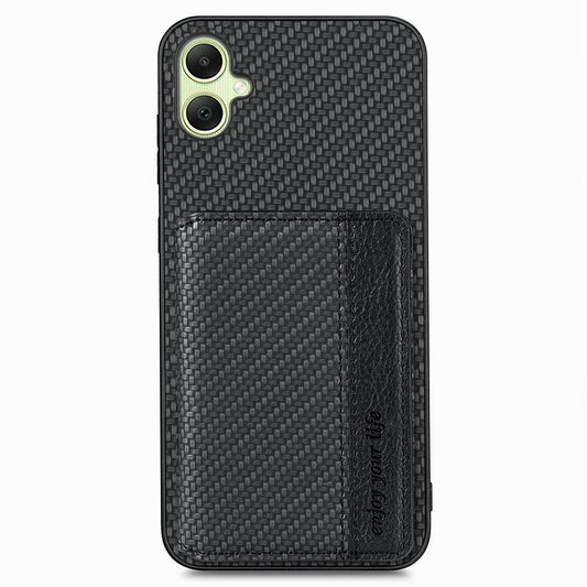 For Samsung Galaxy A06 Case RFID Blocking Card Holder Carbon Fiber Leather+PC+TPU Phone Cover - Black