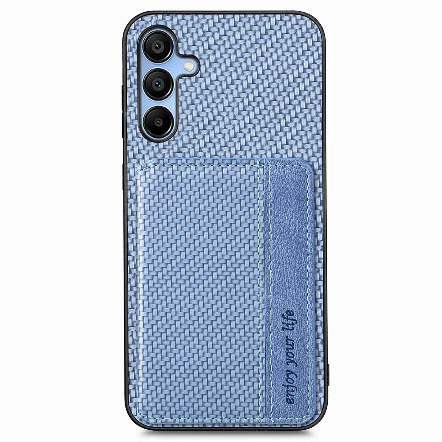 For Samsung Galaxy A16 4G / 5G Case RFID Blocking Card Holder Carbon Fiber Leather+PC+TPU Phone Cover - Blue