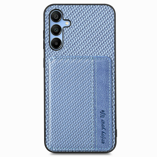 For Samsung Galaxy A16 4G / 5G Case RFID Blocking Card Holder Carbon Fiber Leather+PC+TPU Phone Cover - Blue