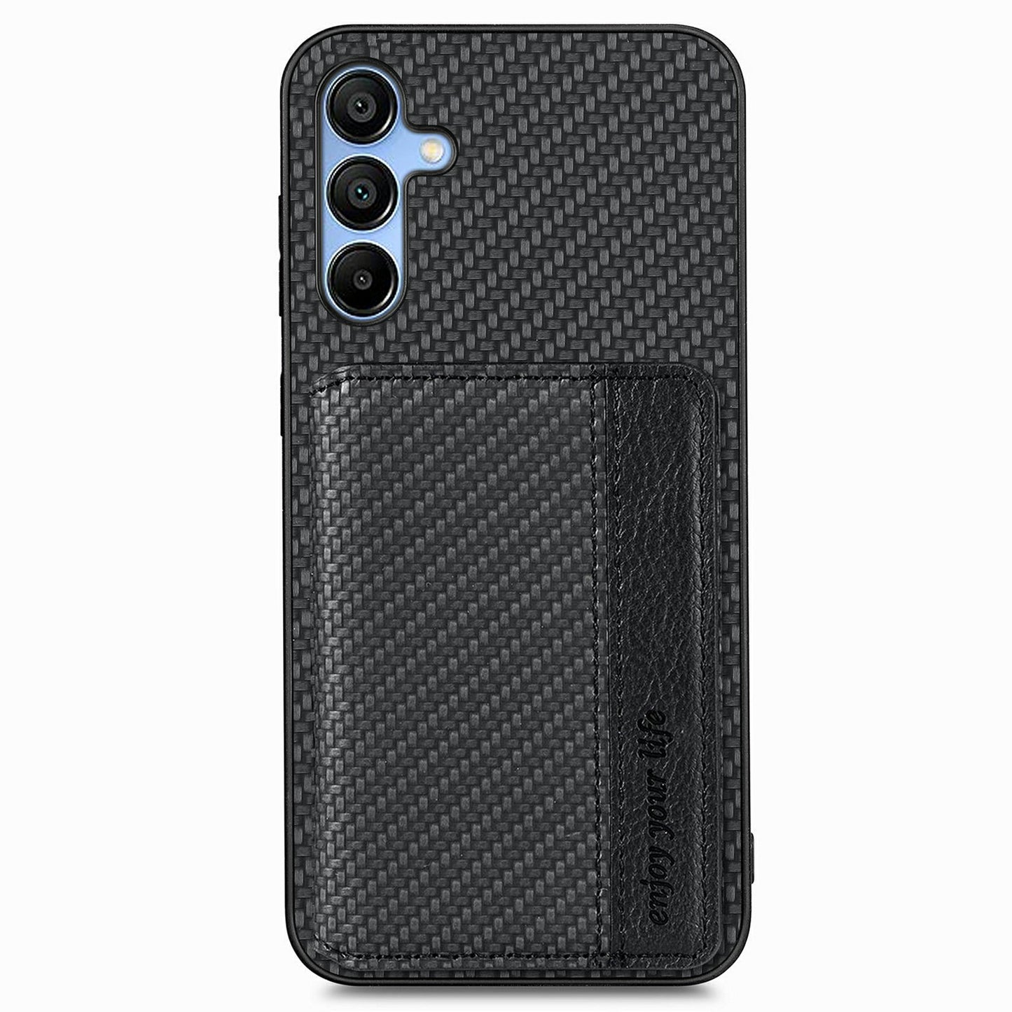 For Samsung Galaxy A16 4G / 5G Case RFID Blocking Card Holder Carbon Fiber Leather+PC+TPU Phone Cover - Black