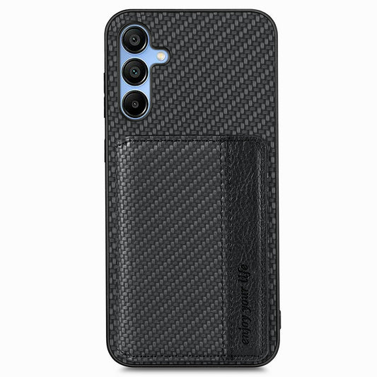 For Samsung Galaxy A16 4G / 5G Case RFID Blocking Card Holder Carbon Fiber Leather+PC+TPU Phone Cover - Black