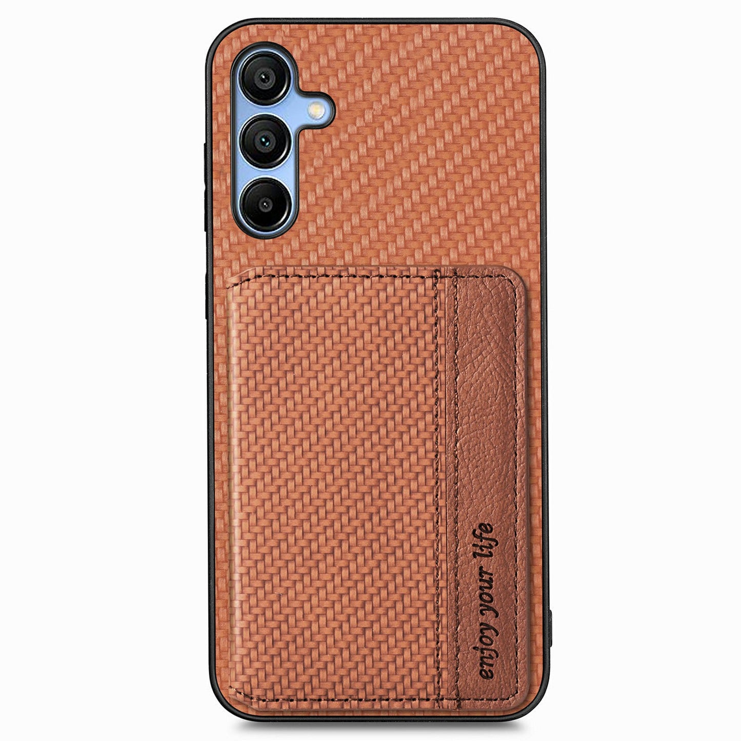 For Samsung Galaxy A16 4G / 5G Case RFID Blocking Card Holder Carbon Fiber Leather+PC+TPU Phone Cover - Brown