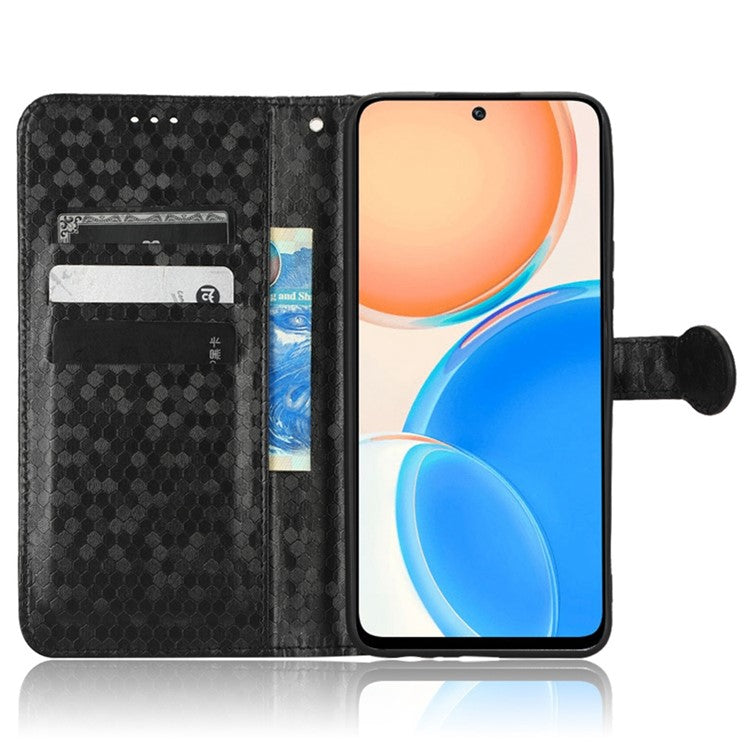 For Honor X8 4G 4G Full Coverage PU Leather Phone Cover Dot Pattern Imprinted Wallet Stand Magnetic Phone Case with Strap - Black