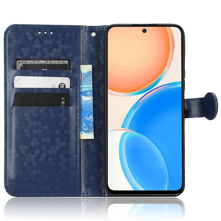 For Honor X8 4G 4G Full Coverage PU Leather Phone Cover Dot Pattern Imprinted Wallet Stand Magnetic Phone Case with Strap - Dark Blue