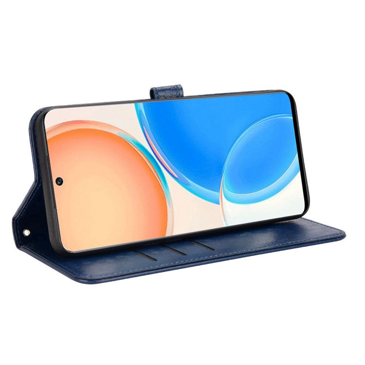 For Honor X8 4G 4G Full Coverage PU Leather Phone Cover Dot Pattern Imprinted Wallet Stand Magnetic Phone Case with Strap - Dark Blue