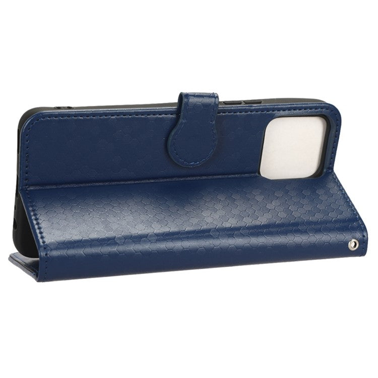 For Honor X8 4G 4G Full Coverage PU Leather Phone Cover Dot Pattern Imprinted Wallet Stand Magnetic Phone Case with Strap - Dark Blue