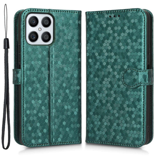 For Honor X8 4G 4G Full Coverage PU Leather Phone Cover Dot Pattern Imprinted Wallet Stand Magnetic Phone Case with Strap - Green