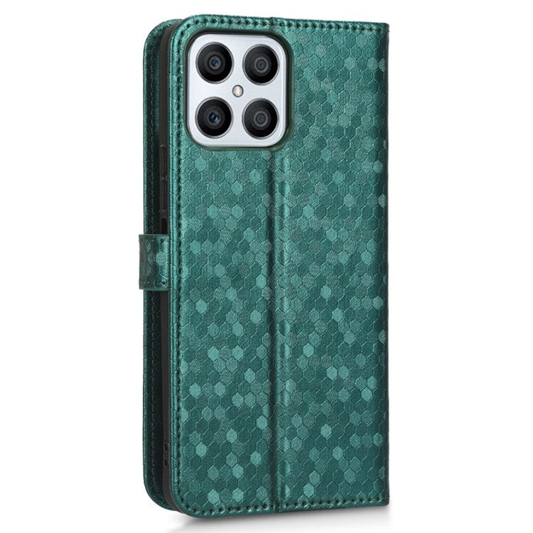 For Honor X8 4G 4G Full Coverage PU Leather Phone Cover Dot Pattern Imprinted Wallet Stand Magnetic Phone Case with Strap - Green