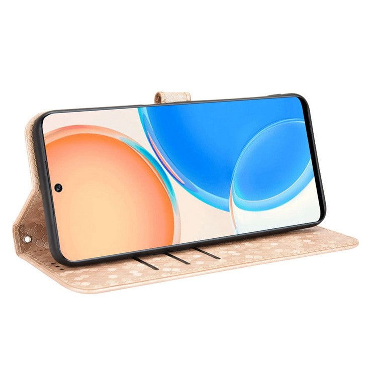 For Honor X8 4G 4G Full Coverage PU Leather Phone Cover Dot Pattern Imprinted Wallet Stand Magnetic Phone Case with Strap - Rose Gold