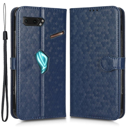 For Asus ROG Phone II ZS660KL PU Leather Flip Phone Cover Dot Pattern Imprinted Wallet Horizontal Stand Magnetic Phone Case with Strap - Dark Blue