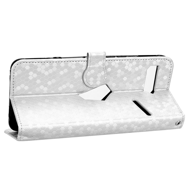 For Asus ROG Phone II ZS660KL PU Leather Flip Phone Cover Dot Pattern Imprinted Wallet Horizontal Stand Magnetic Phone Case with Strap - Silver