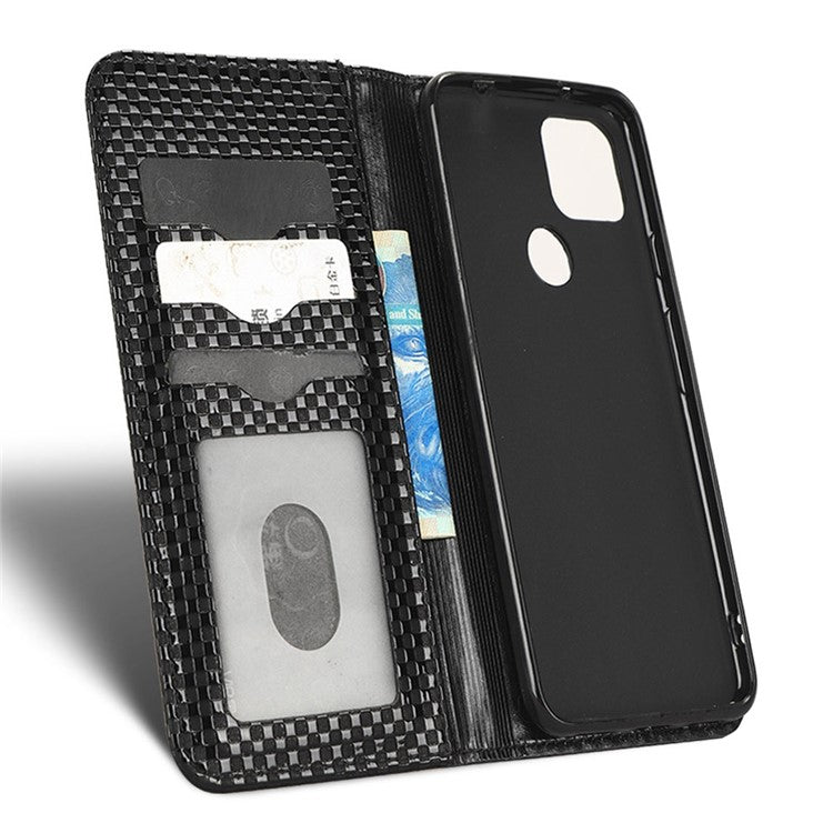 For Google Pixel 5a 5G Grid Texture Magnetic Auto-absorbed Phone Case PU Leather Wallet Stand Folio Flip Cover - Black