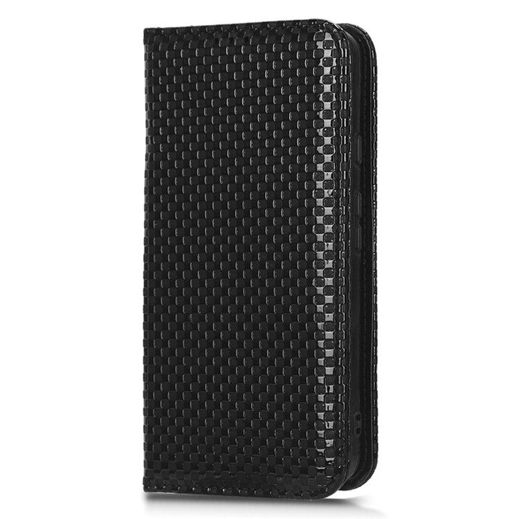 For Google Pixel 5a 5G Grid Texture Magnetic Auto-absorbed Phone Case PU Leather Wallet Stand Folio Flip Cover - Black
