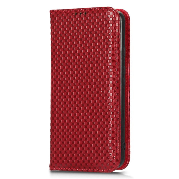 For Google Pixel 5a 5G Grid Texture Magnetic Auto-absorbed Phone Case PU Leather Wallet Stand Folio Flip Cover - Wine Red