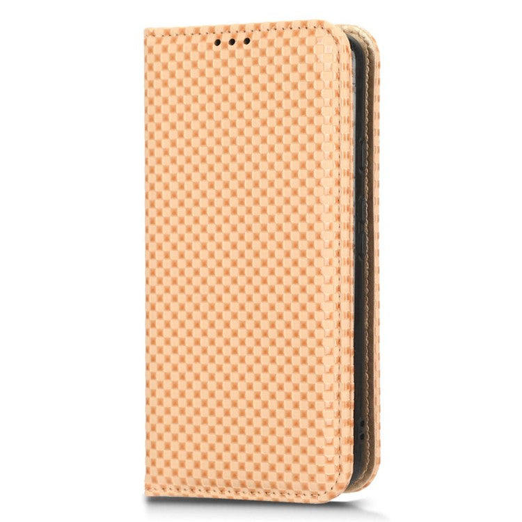 For Google Pixel 5a 5G Grid Texture Magnetic Auto-absorbed Phone Case PU Leather Wallet Stand Folio Flip Cover - Beige