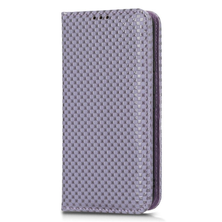 For Google Pixel 5a 5G Grid Texture Magnetic Auto-absorbed Phone Case PU Leather Wallet Stand Folio Flip Cover - Light Purple