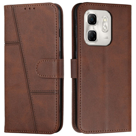 For Infinix Hot 50i 4G / Smart 9 4G Case Stand Flip Protective Leather Phone Cover - Brown