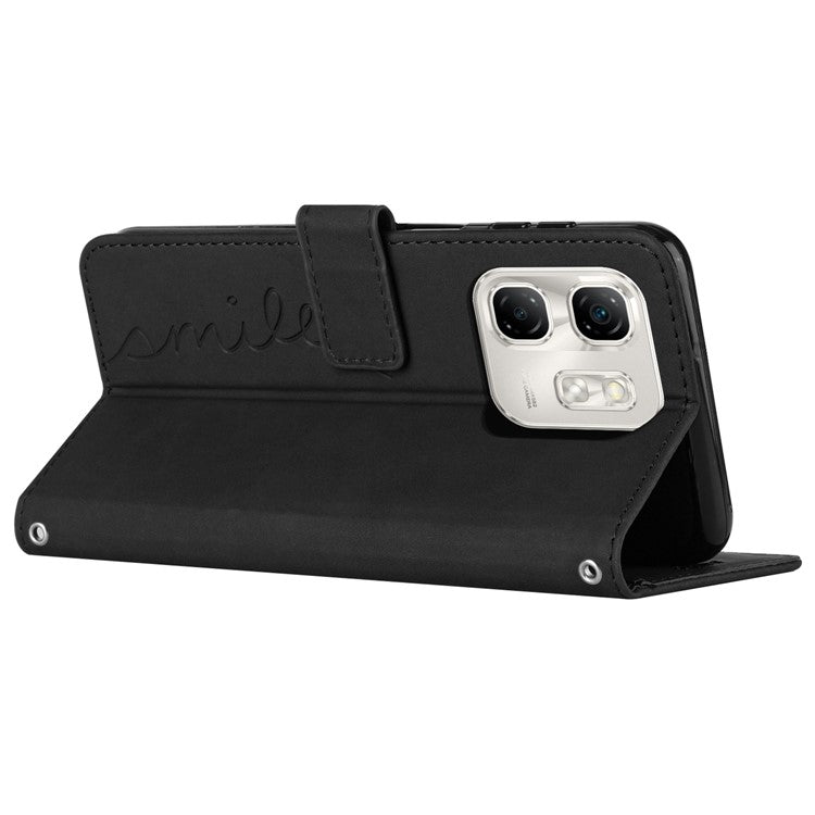 For Infinix Hot 50i 4G / Smart 9 4G Case Viewing Stand PU Leather Phone Cover Imprinted Pattern - Black