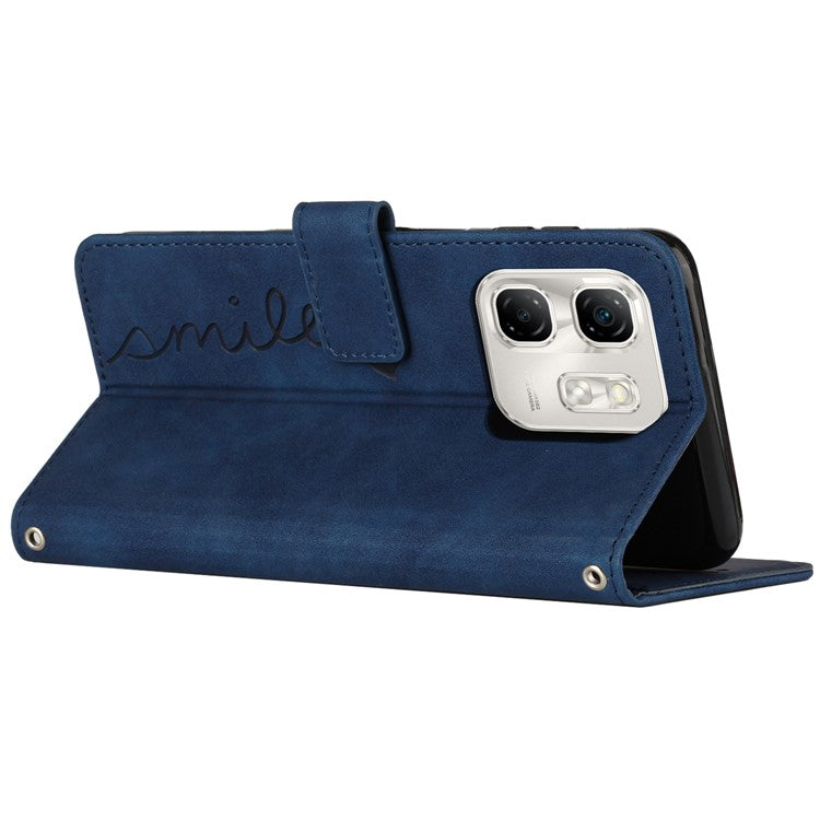 For Infinix Hot 50i 4G / Smart 9 4G Case Viewing Stand PU Leather Phone Cover Imprinted Pattern - Sapphire