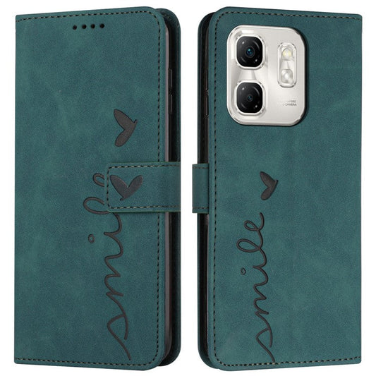 For Infinix Hot 50i 4G / Smart 9 4G Case Viewing Stand PU Leather Phone Cover Imprinted Pattern - Green