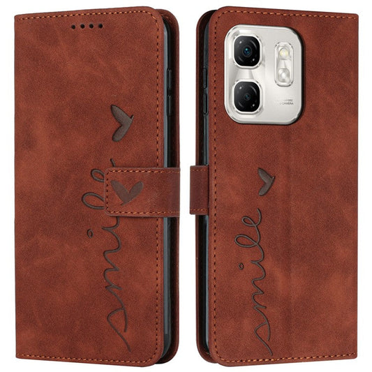 For Infinix Hot 50i 4G / Smart 9 4G Case Viewing Stand PU Leather Phone Cover Imprinted Pattern - Brown