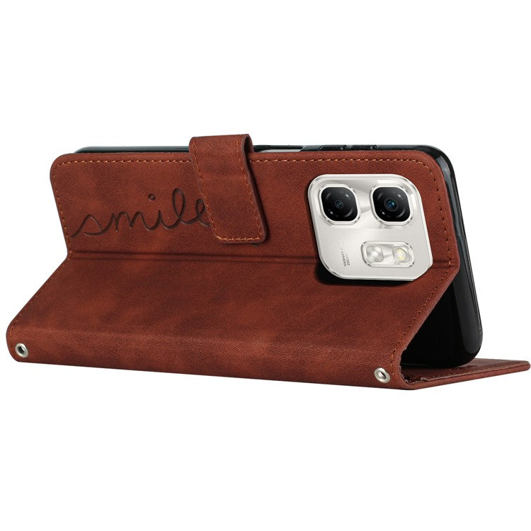 For Infinix Hot 50i 4G / Smart 9 4G Case Viewing Stand PU Leather Phone Cover Imprinted Pattern - Brown