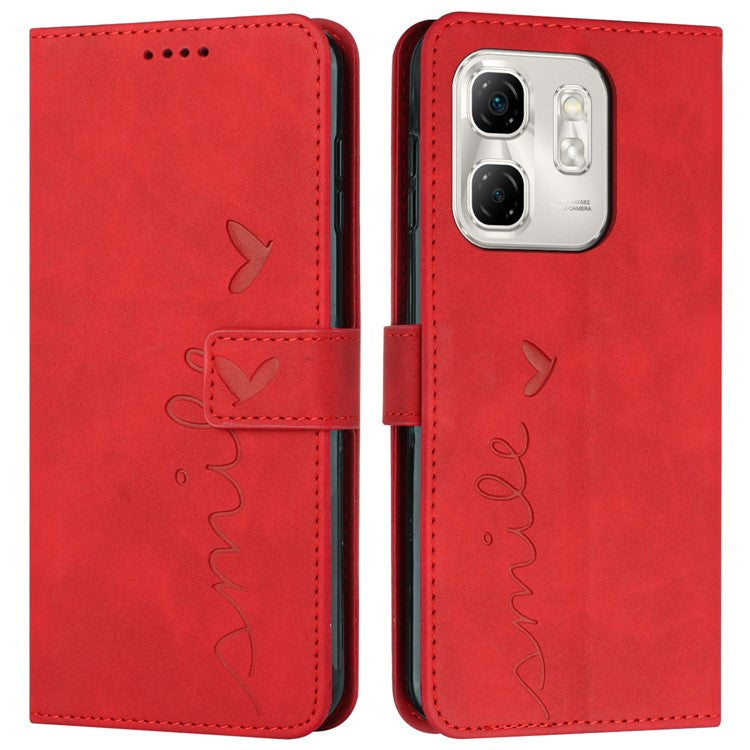 For Infinix Hot 50i 4G / Smart 9 4G Case Viewing Stand PU Leather Phone Cover Imprinted Pattern - Red