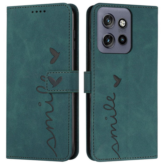 For Motorola Edge 50 Neo 5G / Moto S50 5G / Thinkphone 25 5G Case Viewing Stand PU Leather Phone Cover Imprinted Pattern - Green