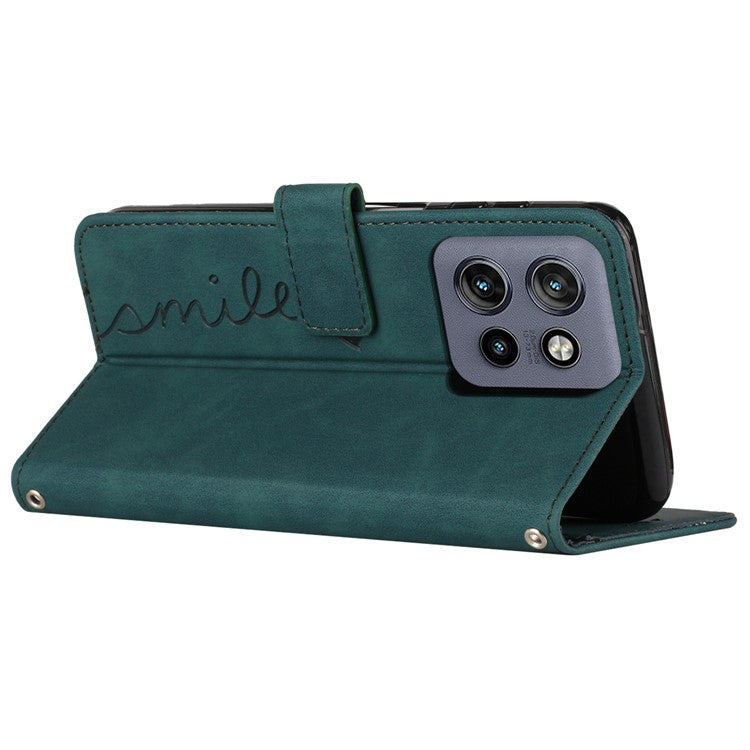 For Motorola Edge 50 Neo 5G / Moto S50 5G / Thinkphone 25 5G Case Viewing Stand PU Leather Phone Cover Imprinted Pattern - Green