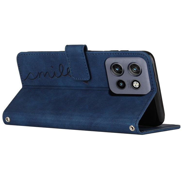 For Motorola Edge 50 Neo 5G / Moto S50 5G / Thinkphone 25 5G Case Viewing Stand PU Leather Phone Cover Imprinted Pattern - Sapphire