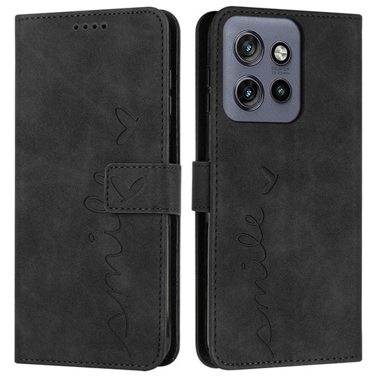 For Motorola Edge 50 Neo 5G / Moto S50 5G / Thinkphone 25 5G Case Viewing Stand PU Leather Phone Cover Imprinted Pattern - Black