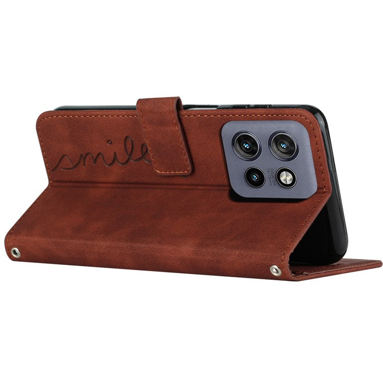 For Motorola Edge 50 Neo 5G / Moto S50 5G / Thinkphone 25 5G Case Viewing Stand PU Leather Phone Cover Imprinted Pattern - Brown