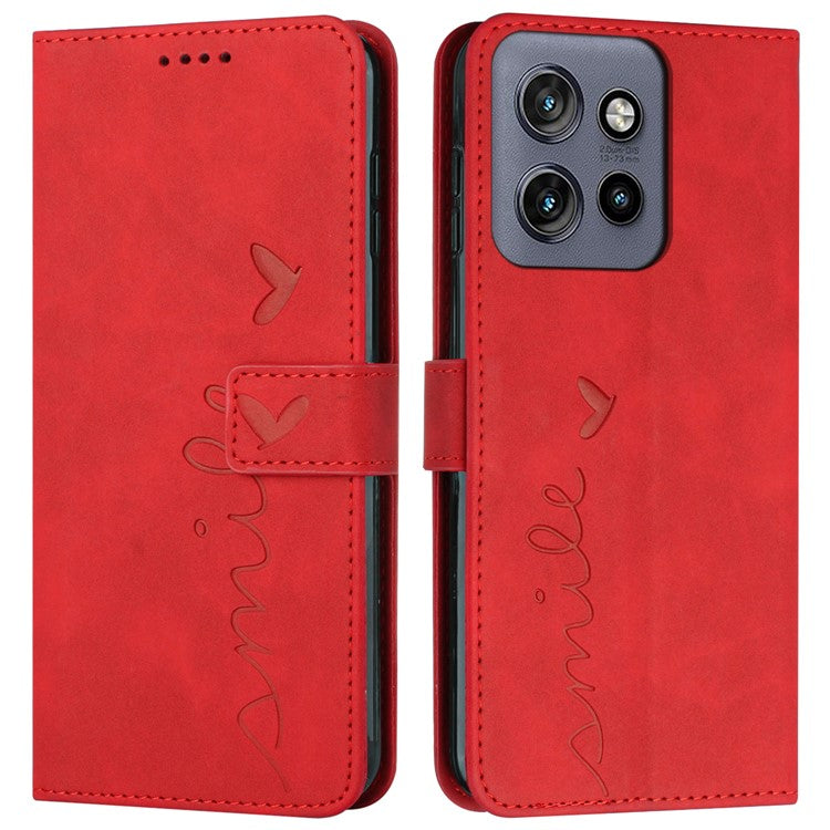 For Motorola Edge 50 Neo 5G / Moto S50 5G / Thinkphone 25 5G Case Viewing Stand PU Leather Phone Cover Imprinted Pattern - Red