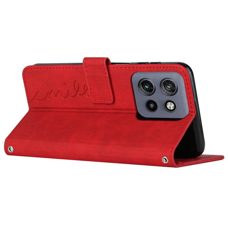 For Motorola Edge 50 Neo 5G / Moto S50 5G / Thinkphone 25 5G Case Viewing Stand PU Leather Phone Cover Imprinted Pattern - Red