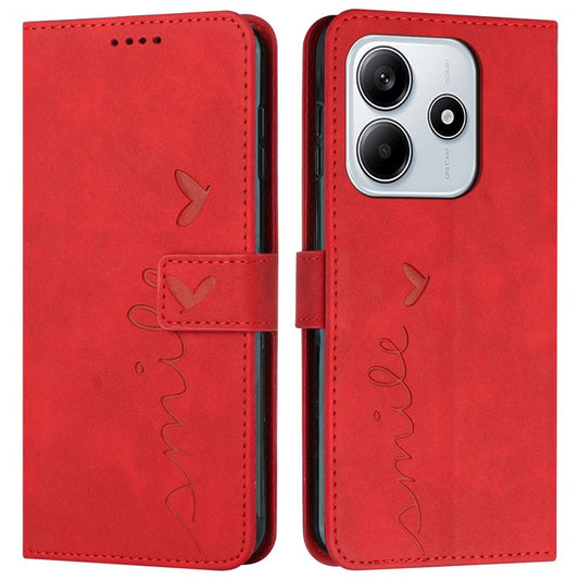 For Xiaomi Redmi Note 14 5G Case Viewing Stand PU Leather Phone Cover Imprinted Pattern - Red