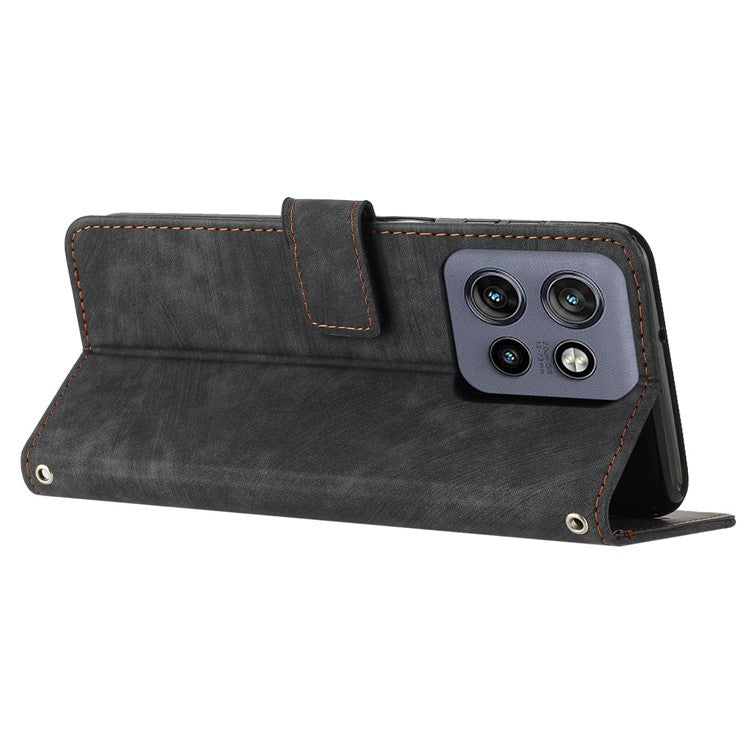 For Motorola Edge 50 Neo 5G / Moto S50 5G / Thinkphone 25 5G Case Imprinted Lines Leather Phone Cover Folding Stand - Black