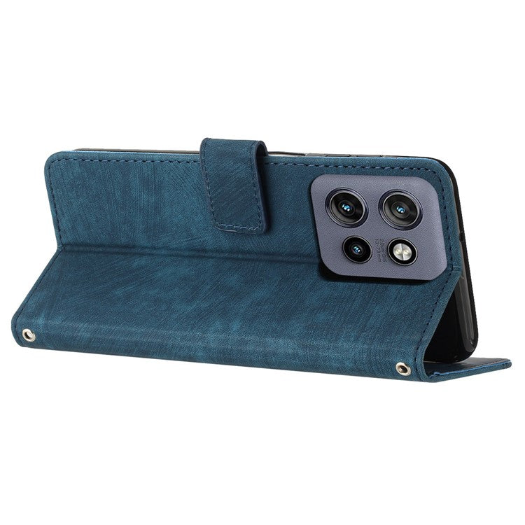 For Motorola Edge 50 Neo 5G / Moto S50 5G / Thinkphone 25 5G Case Imprinted Lines Leather Phone Cover Folding Stand - Sapphire