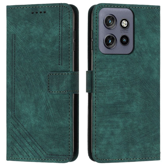 For Motorola Edge 50 Neo 5G / Moto S50 5G / Thinkphone 25 5G Case Imprinted Lines Leather Phone Cover Folding Stand - Green
