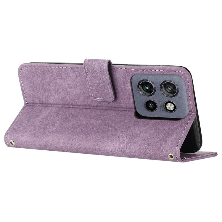 For Motorola Edge 50 Neo 5G / Moto S50 5G / Thinkphone 25 5G Case Imprinted Lines Leather Phone Cover Folding Stand - Purple