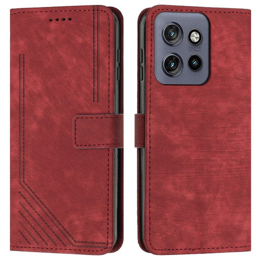 For Motorola Edge 50 Neo 5G / Moto S50 5G / Thinkphone 25 5G Case Imprinted Lines Leather Phone Cover Folding Stand - Red