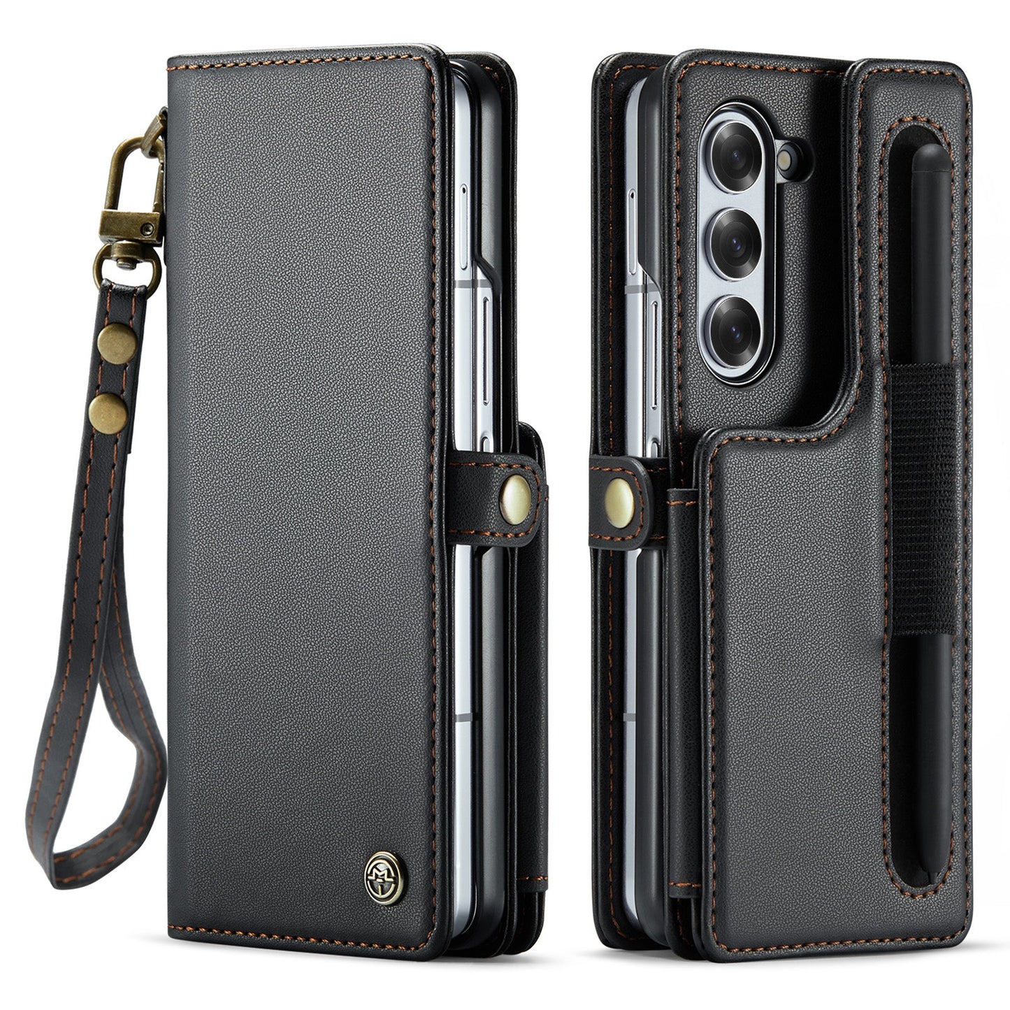 For Samsung Galaxy Z Fold6 5G Case CASEME C22 Series  Leather+TPU Cover RFID Blocking 7 Card Slots - Black