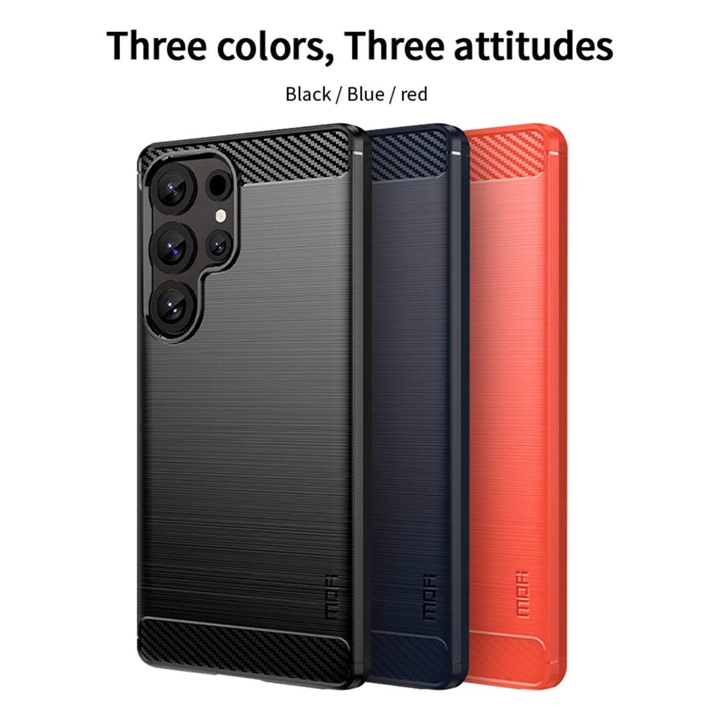 For Samsung Galaxy S25 Ultra Back Cover MOFI Brushed Texture Carbon Fiber Soft TPU Case - Red