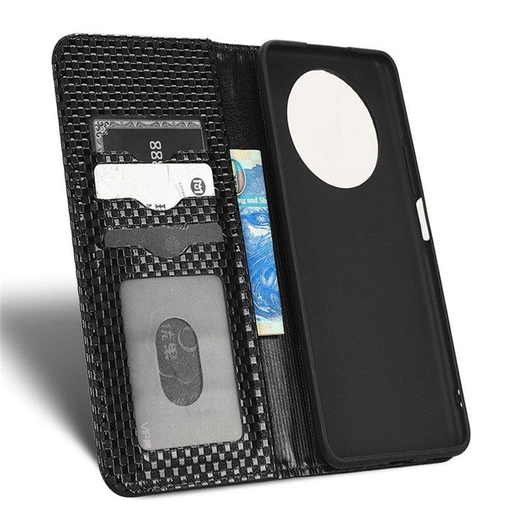 For Honor X9 5G / X30 5G / Magic4 Lite 5G Wallet Stand Grid Texture Phone Case PU Leather Magnetic Auto-absorbed Anti-drop Cover - Black
